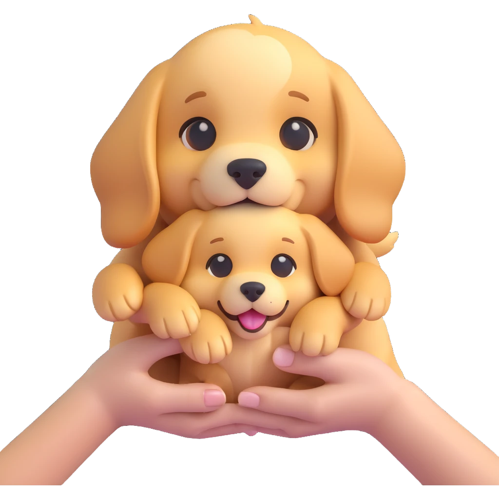 Change the corgi in the woman's hands to a golden retriever puppy in the same 3D emoji style, keeping the rest of the image unchanged and the background transparent. emoji