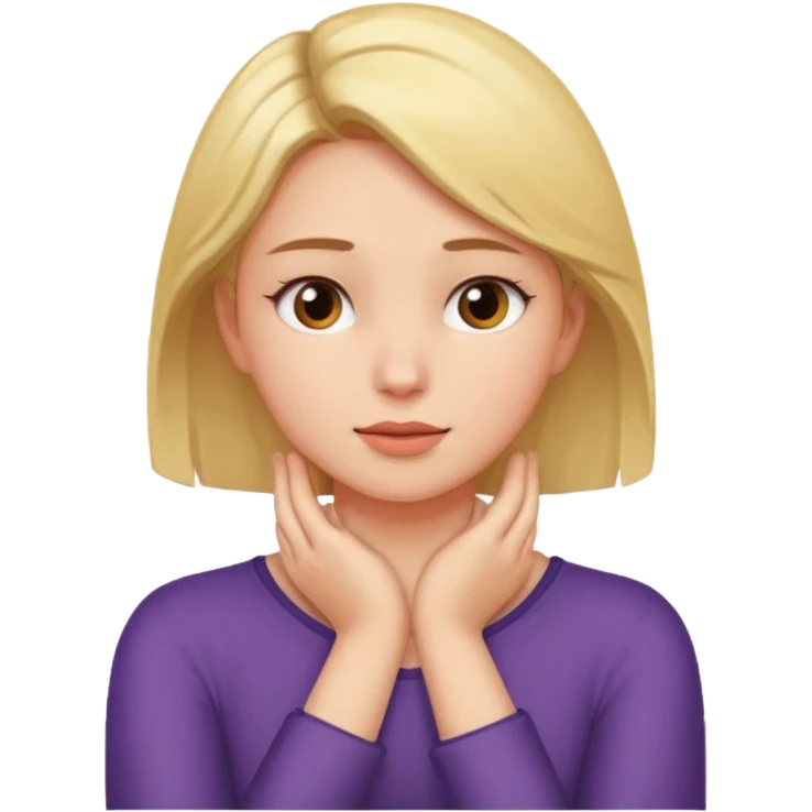 A girl putting her hands on her own neck one arm over the other emoji