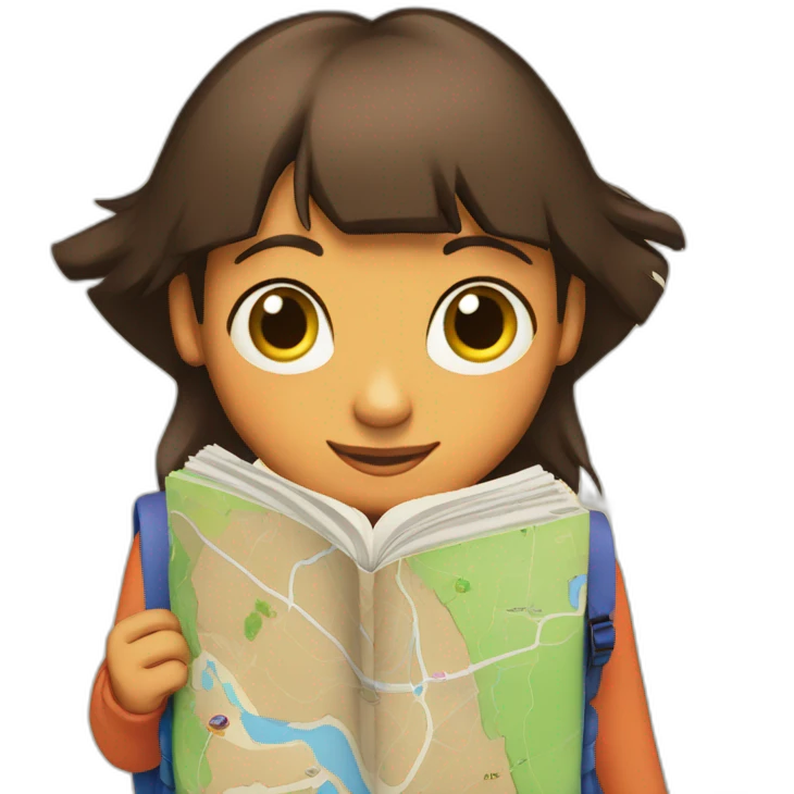 Dora’s backpack with the eyes and the map emoji