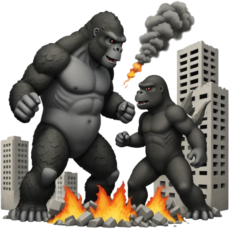 King Kong vs Godzilla with destroyed buildings in the background emoji