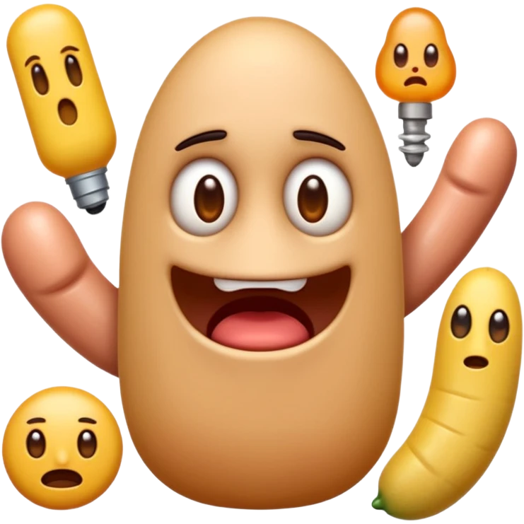 I want the main person to be an emoji with a bunch of phallic-like objects surrounding them, and their face should show fear of them emoji