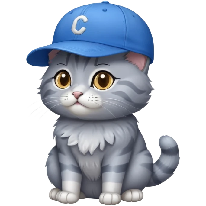 gray cat wearing blue baysball emoji