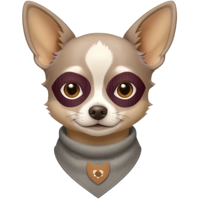 Make a Gray Chihuahua wearing a earthy tone bandana around the neck with the logo TCO on the bandana emoji