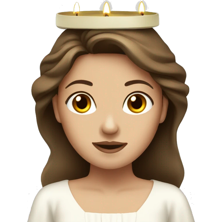 brown haired women with white gown and candle olive crown emoji