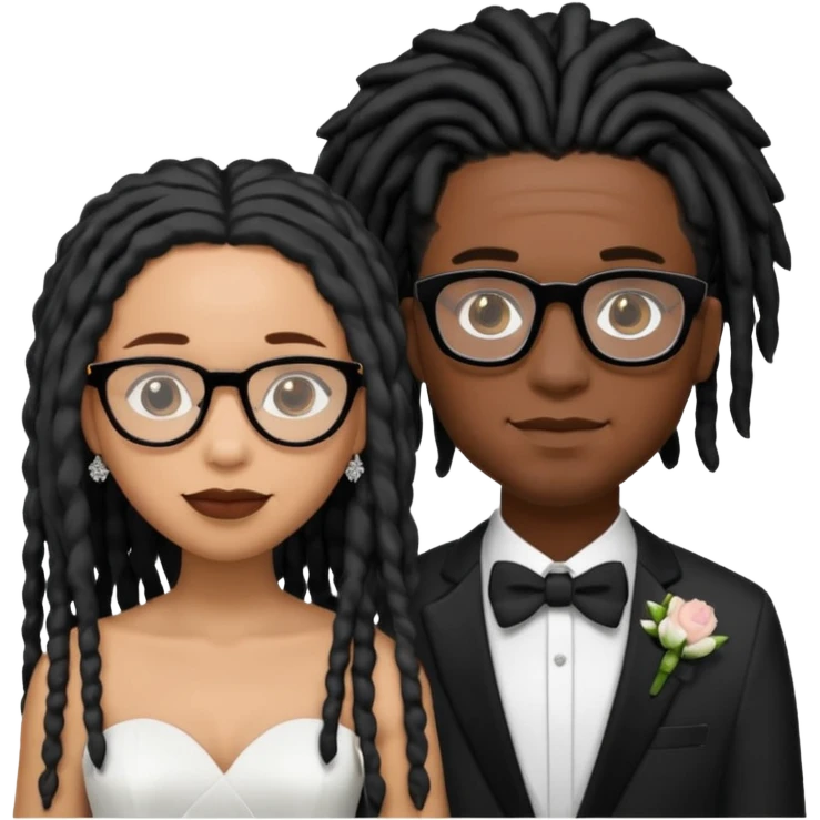 black couple light skin black man with fade black locs, dark skin woman with glasses with black locs wedding emoji