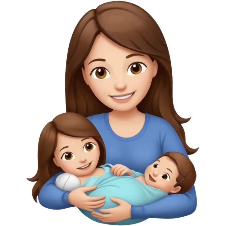 Mom with long brown hair give a birth smiling emoji
