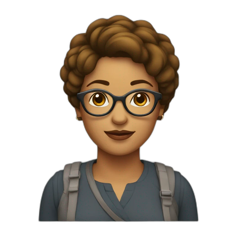Mujer con pelo corto, castaño, con rulos y lentes redondos emoji