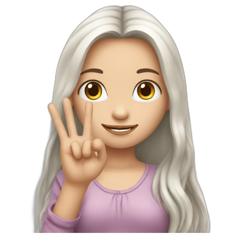 white skin long haired girl showing three fingers emoji