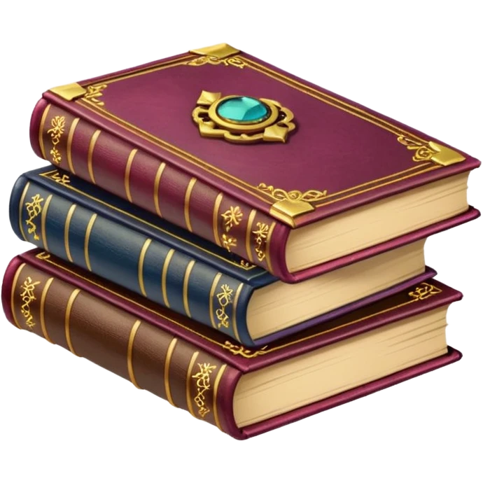 A stack of colorful spellbooks that look like they came out of a fine victorian library emoji