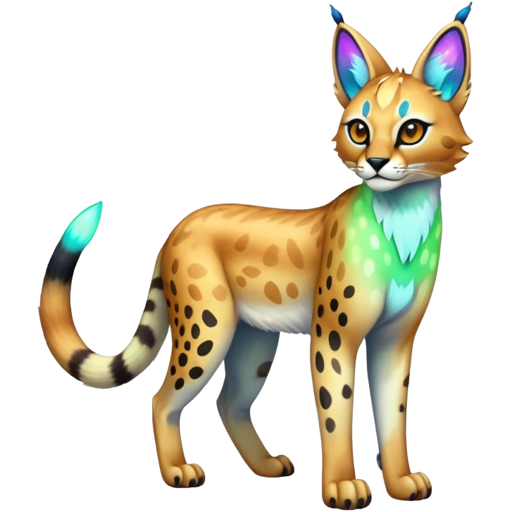 An iridescent transparent luminescent colorful fantasy-lynx-caracal-serval-fakemon-creature-hybrid emoji