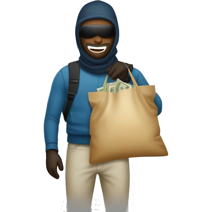 man wearing ski mask carrying bag of cash emoji