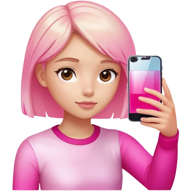 girl taking selfie, transparent glass with bright pink gradient from #FF335F to #FF99AA, highlights and reflections, minimalistic emoji