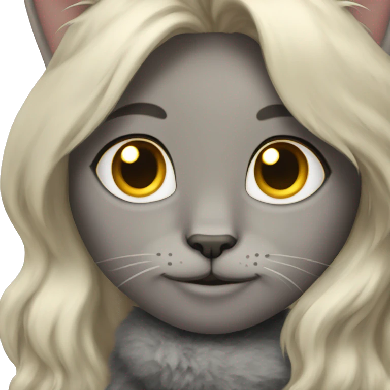 Gray fluffy cat with blonde girl  emoji
