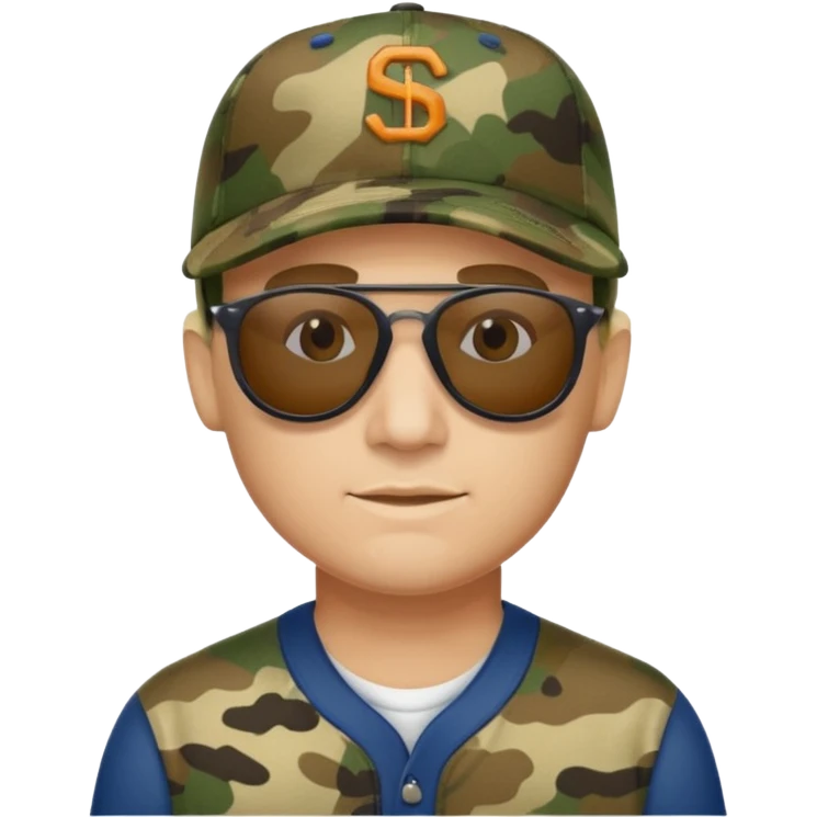  man with sunglasses on his camo baseball cap emoji