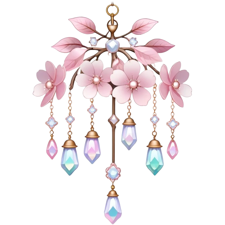 Hanging Iridescent pastel pink sakura crystals white-pearly suncatcher with bell CHANDELIER emoji