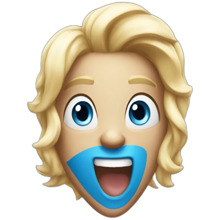A blue diamond character with a funny face near the finish line emoji