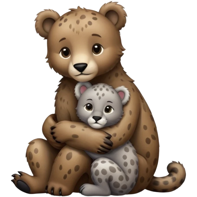 brown bear cub hugs gray puma emoji