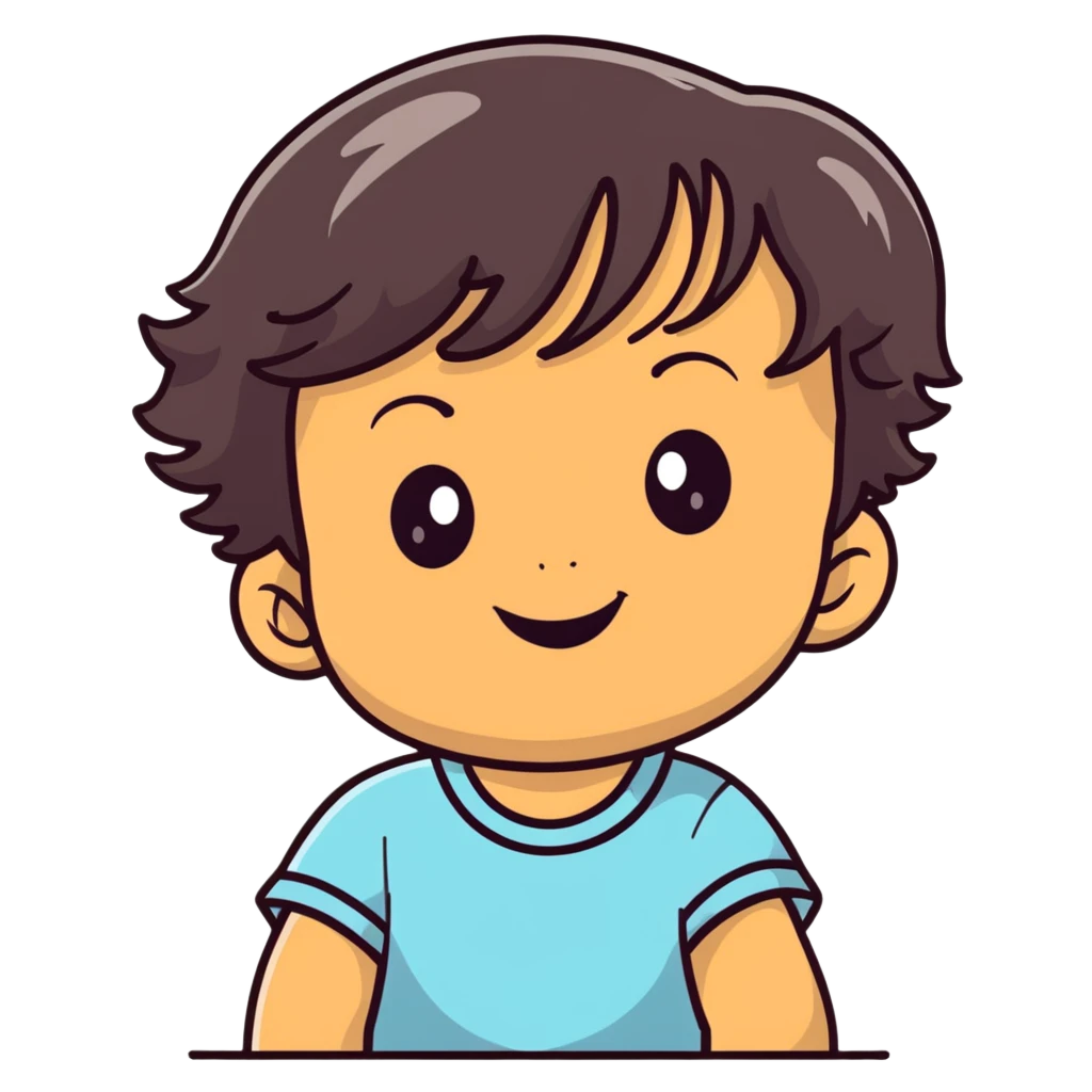 smiling toddler face with big eyes, medium skin tone, and dark wavy hair emoji