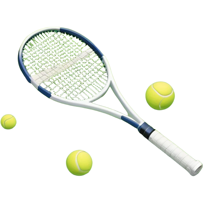 A tennis racket and ball placed on the grass court, with the lines of the court clearly visible in the background. The scene captures the essence of the sport, highlighting the equipment and the vibrant, open atmosphere of a tennis match emoji