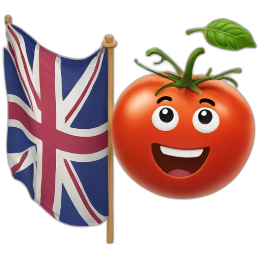 A tomato waving a British flag emoji