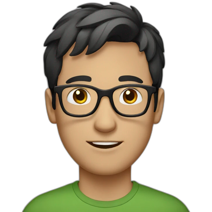 white guy with short dark hair wearing glasses and dark t-shirt with flowers print emoji