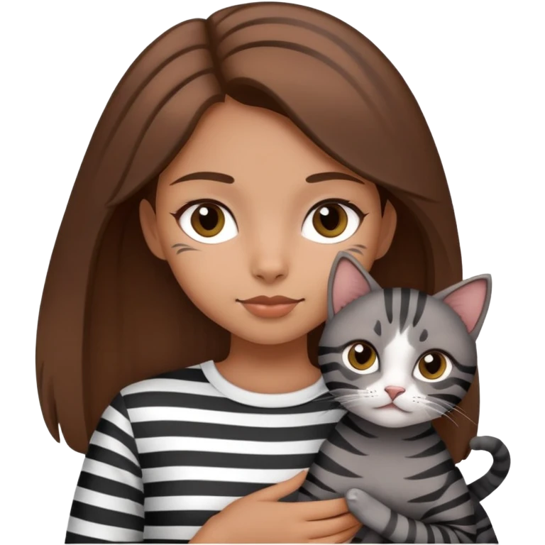 tan brown hair girl holding two black and grey striped cats emoji