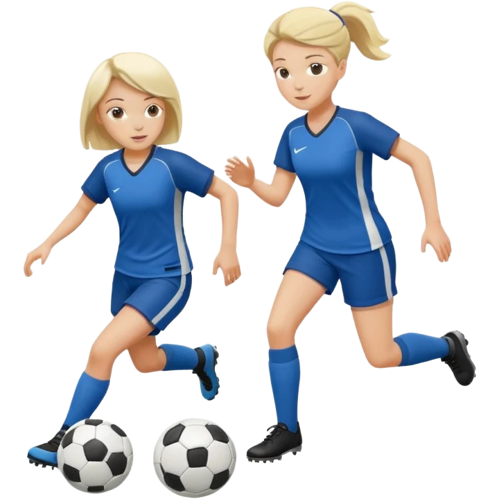 female soccer mentor and a mentee practicing dribbling emoji