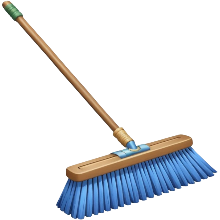 traditional broom with wooden handle on a dusty carpet, straw bristles sweeping visible dust clouds, old-fashioned cleaning tool, vintage household style, 3D cartoon, mobile game icon style, centered composition, no people, no animals, no text, no watermark emoji