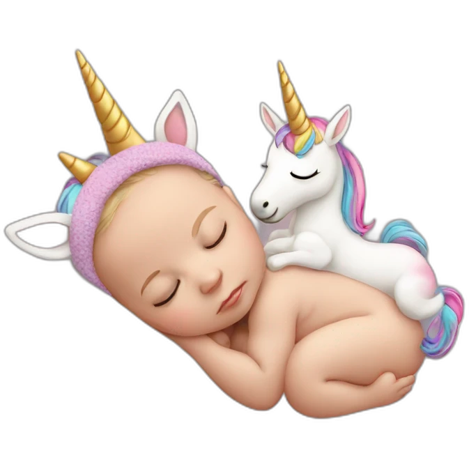 Sleeping white Newborn with unicorn headband emoji