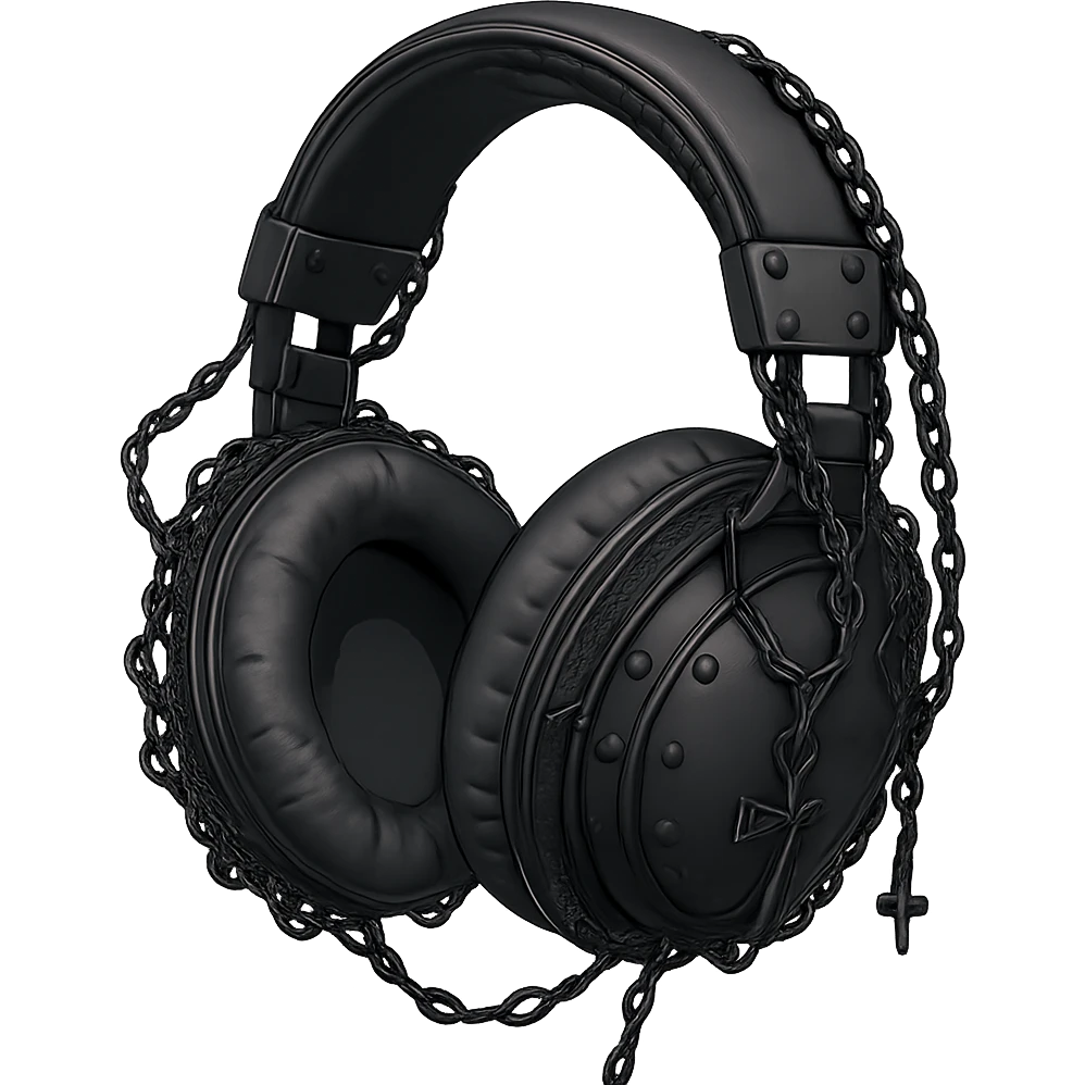 Remove the background and keep only the goth headphones in a realistic anime style with no background. emoji