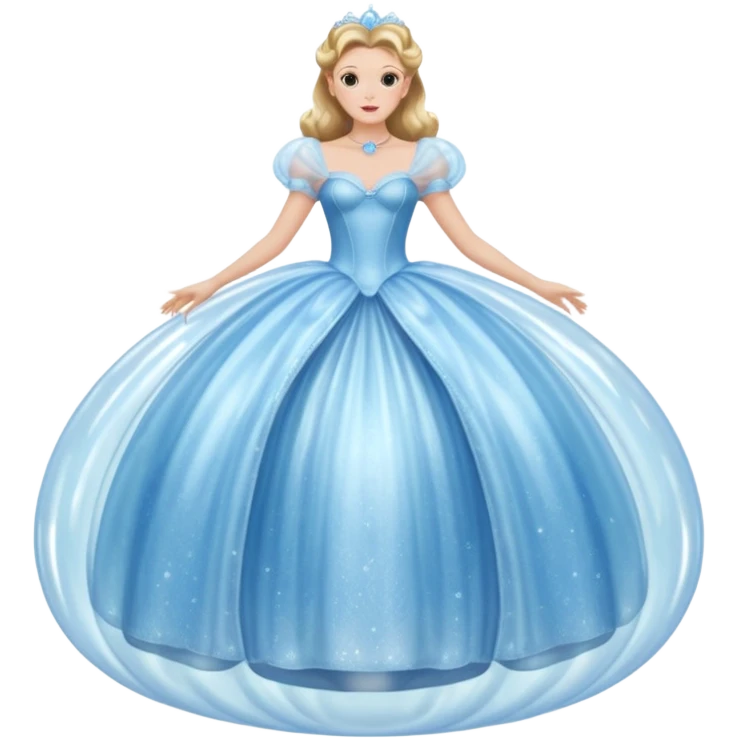 The bubble dress is typically a voluminous ball gown, designed to make Glinda look like she’s literally floating in a bubble. It features:  Pale blue or shimmering white-blue hues  emoji