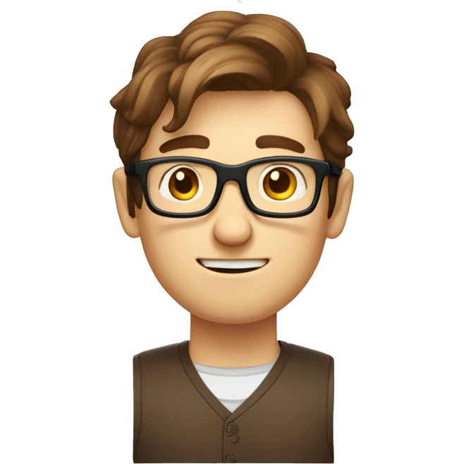a cartoony cuboid looking nerd guy with brown hair and round glasses emoji