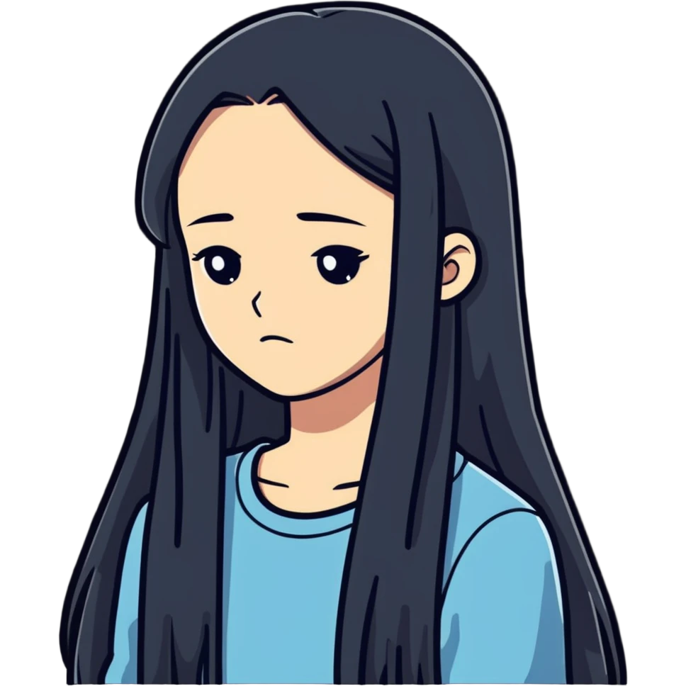 a sad girl with long hair emoji