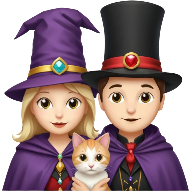 magician couple and their pet cat emoji
