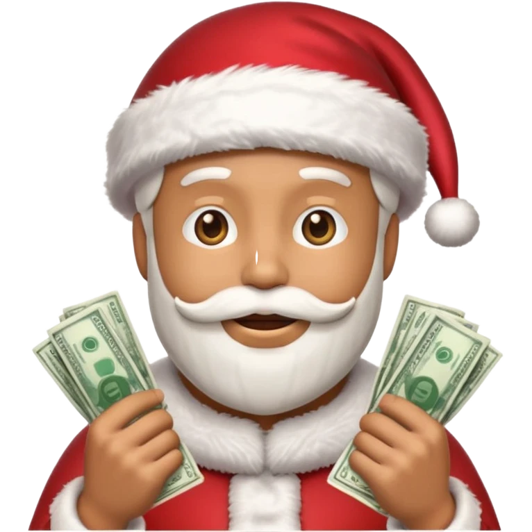 A confident rich emoji face wearing a Santa hat, money stacks, casino vibe, New Year theme, premium 3D emoji style, sharp details, no text, isolated on transparent background emoji