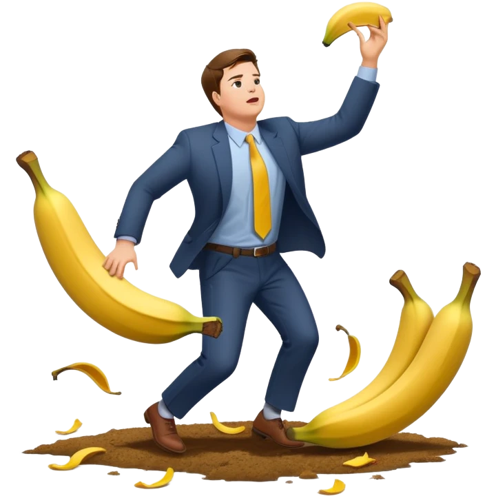 JD Vance falling backwards with one foot slipping on a single banana peel on the ground emoji