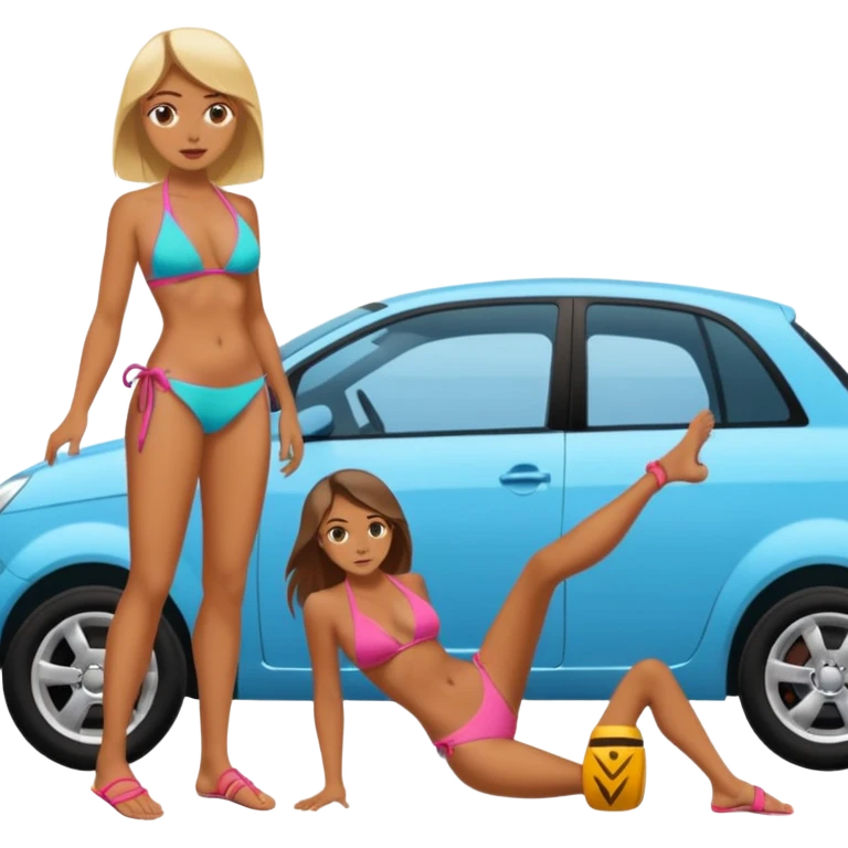 Girl in a bikini crushing a car under her foot emoji