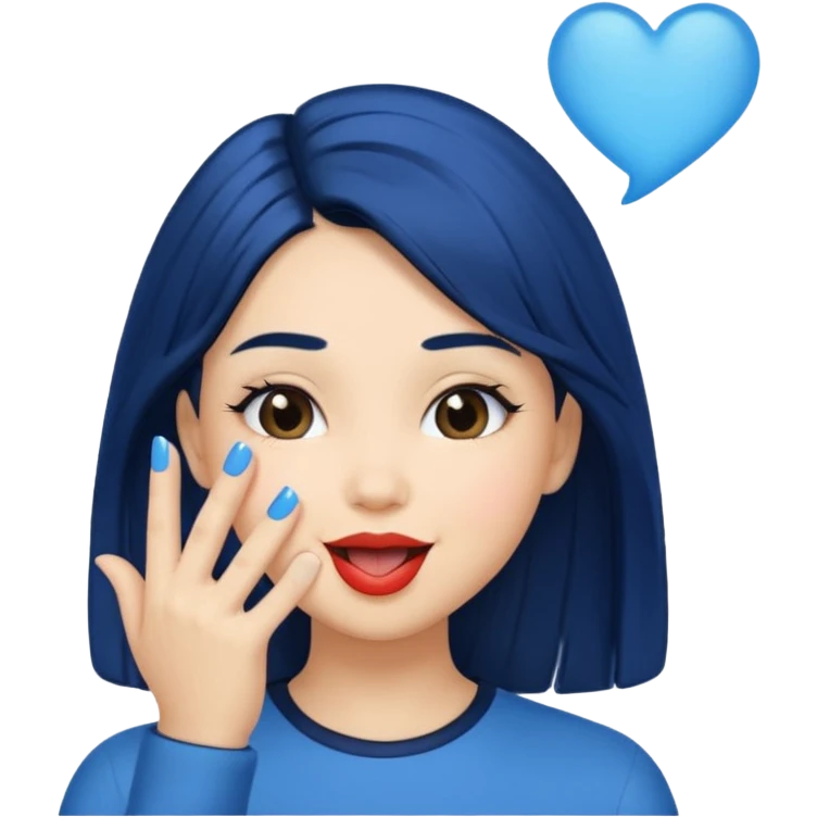 A human girl with blue black hair blowing kisses emoji