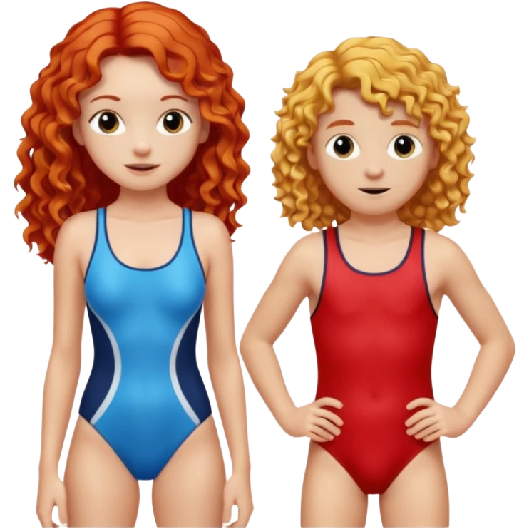 Long Straight Red hair Girl and curly blonde boy in swimsuit emoji