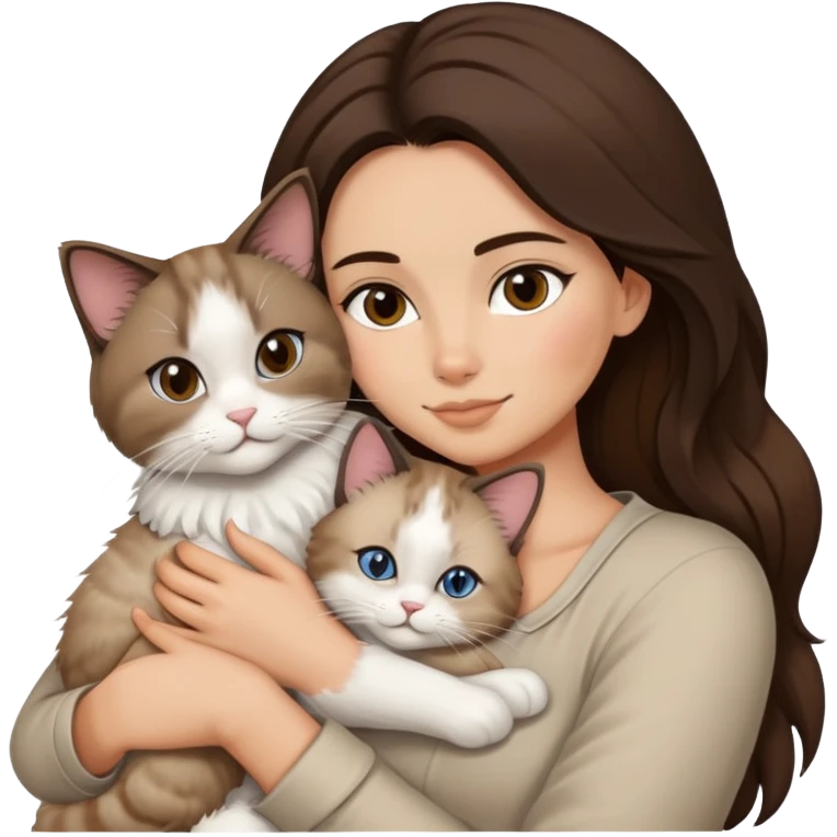 Brunette snuggling ragdoll cat emoji