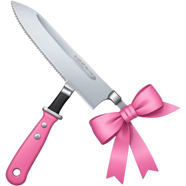 Kitchen knife with a pink bow tied around the handle, emoji style, simple, flat vector, white background, only one object emoji