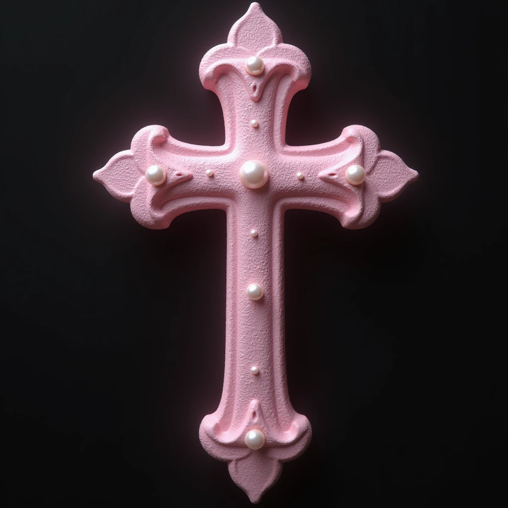 realistic gothic cross, pink with pearls, photorealistic style, no background emoji