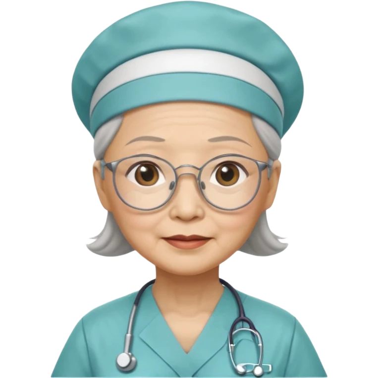 OLD ASIAN WOMAN WITH GLASSES, NURSE SCRUBS, CAP, NO HAIR SHOWING emoji