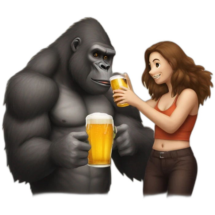 Buff Gorilla drinking beer with a girl emoji