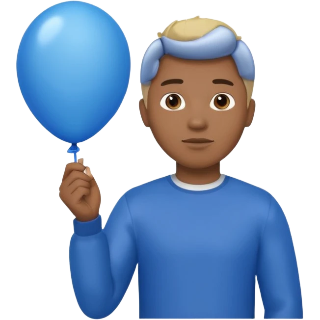 dark brown skin, blonde hair man hold blue balloon emoji