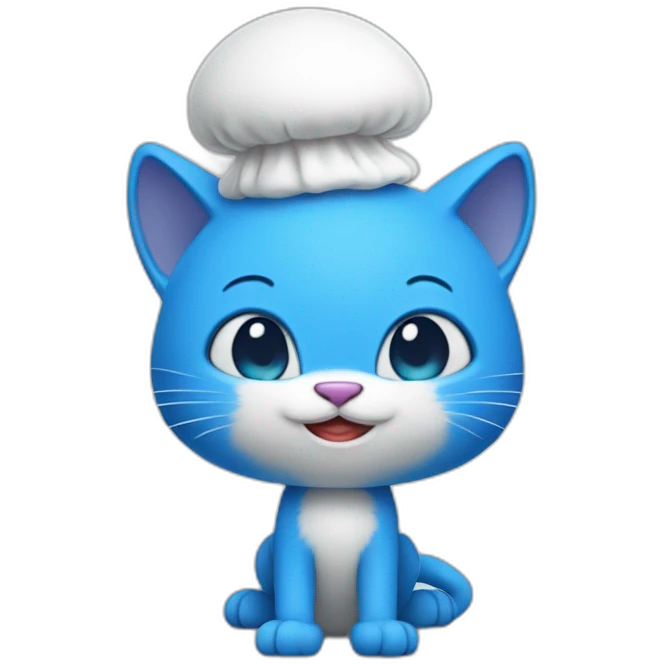 Blue cat Smurf wearing white mushroom as hat emoji
