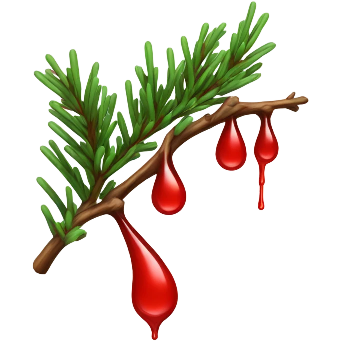 Fir branch with red dripping color on the nedels emoji