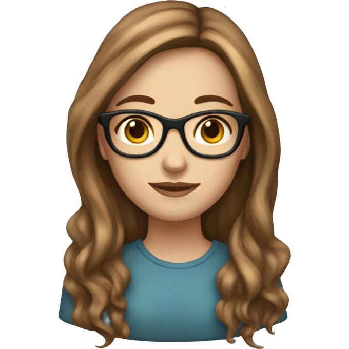 white girl with long brown hair with highlights and wearing eyeglasses emoji