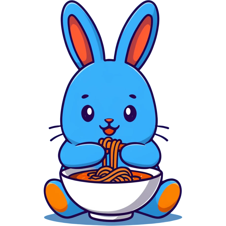 blue bunny crying while eating spicy ramen emoji