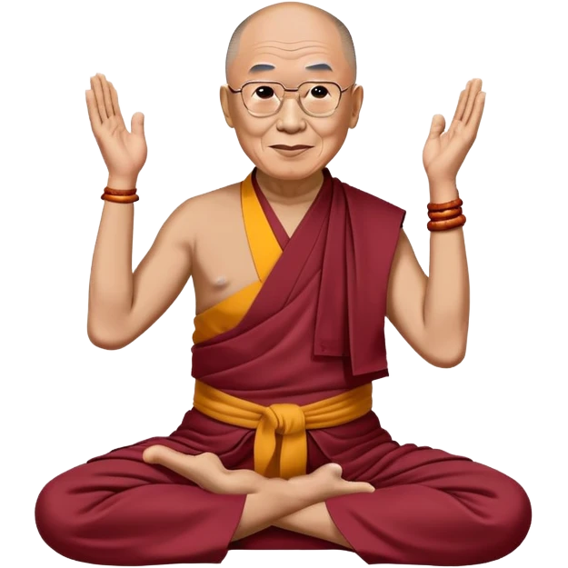 Dalai Lama in traditional robes doing yoga pose emoji